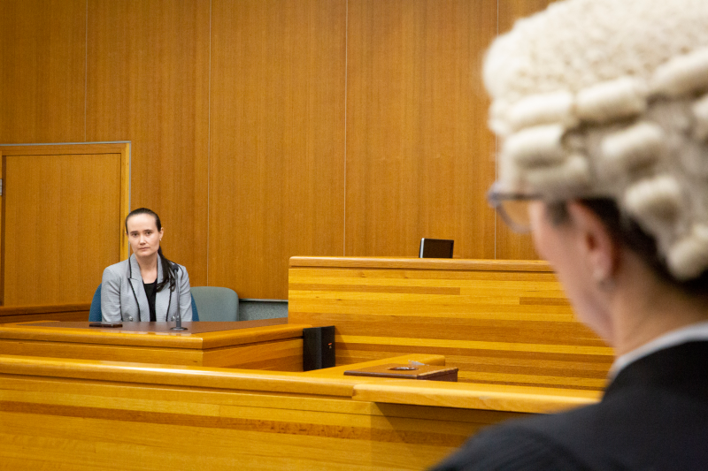 Witness in court room