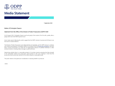 Media Statement - Christopher Dawson 1 September 2022